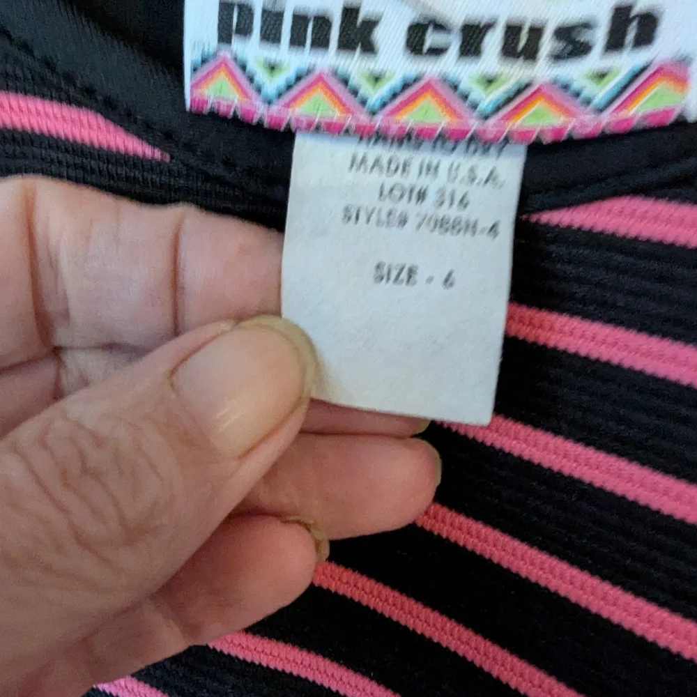 Pink Crush Girls Black Pink Striped Bow Accent Fit & Flare Skater Dress Size 6‎